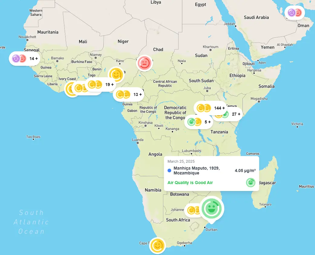 AirQo air quality monitoring map